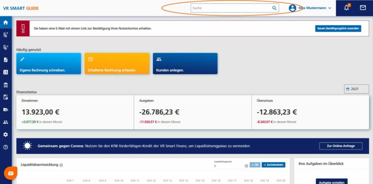 Globale Suche im Dasboard des VR Smart Guide