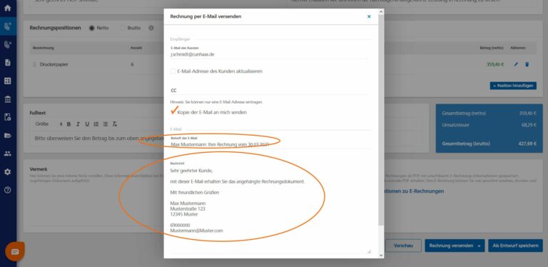 E-Mail Versand bei Rechnungen