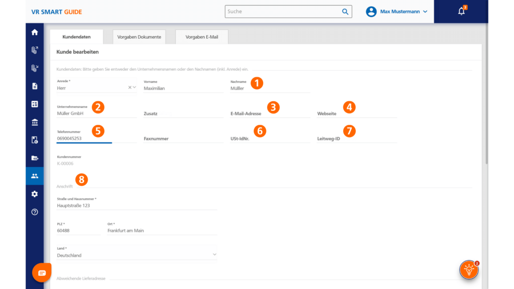 So können Sie im VR Smart Guide die Daten Ihrer Kunden jederzeit bearbeiten. So können Sie Ihre Daten im VR Smart Guide pflegen.
