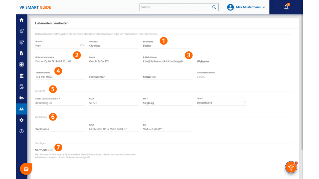 So können Sie im VR Smart Guide die Daten Ihrer Lieferanten jederzeit bearbeiten. So können Sie Ihre Daten im VR Smart Guide pflegen.